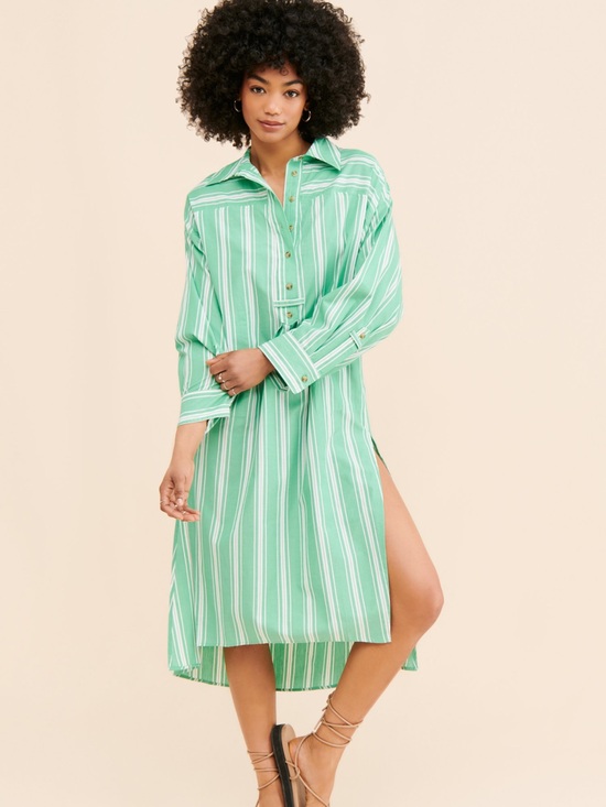 Anthropologie Dresses & Skirts - NWT Anthropologie Mint Green and White Striped Midi Shirt Dress Cotton